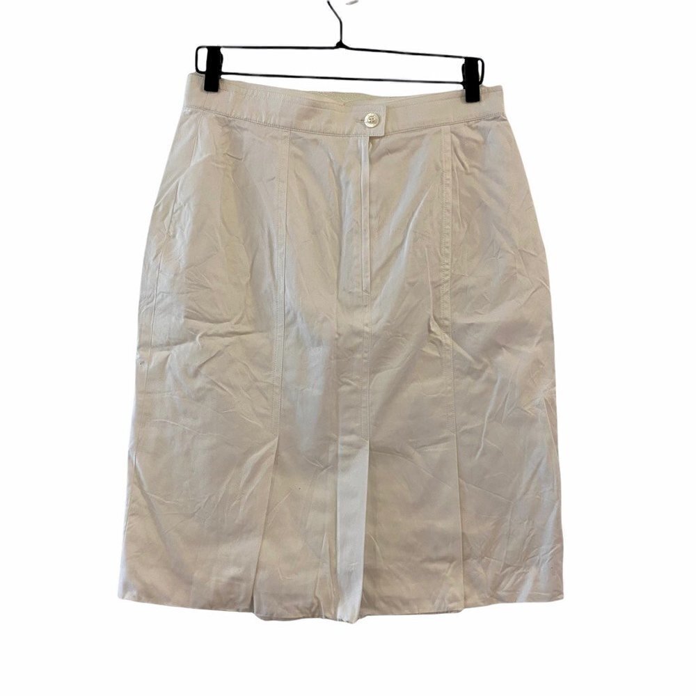 Escada Womens Knee Length Pencil Skirt White Back Slit Button Zipper 14